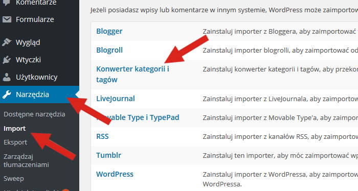 Jak w WordPress zmienić tag na kategorię i odwrotnie